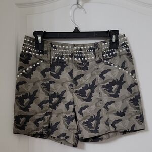 INC International Concepts Size 0 Camo Stud Embellished Shorts, Exc. Used Cond.